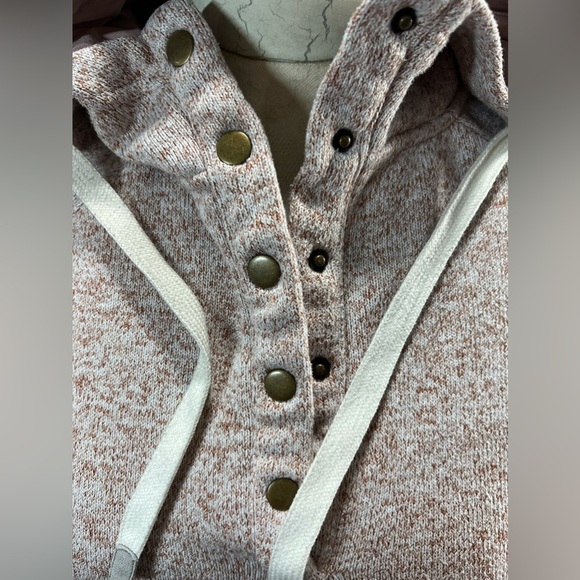 Thread + Supply 1/4 Zip Heathered Pink Drawstring Button Down Hoodie Extra Small - Picture 2 of 9